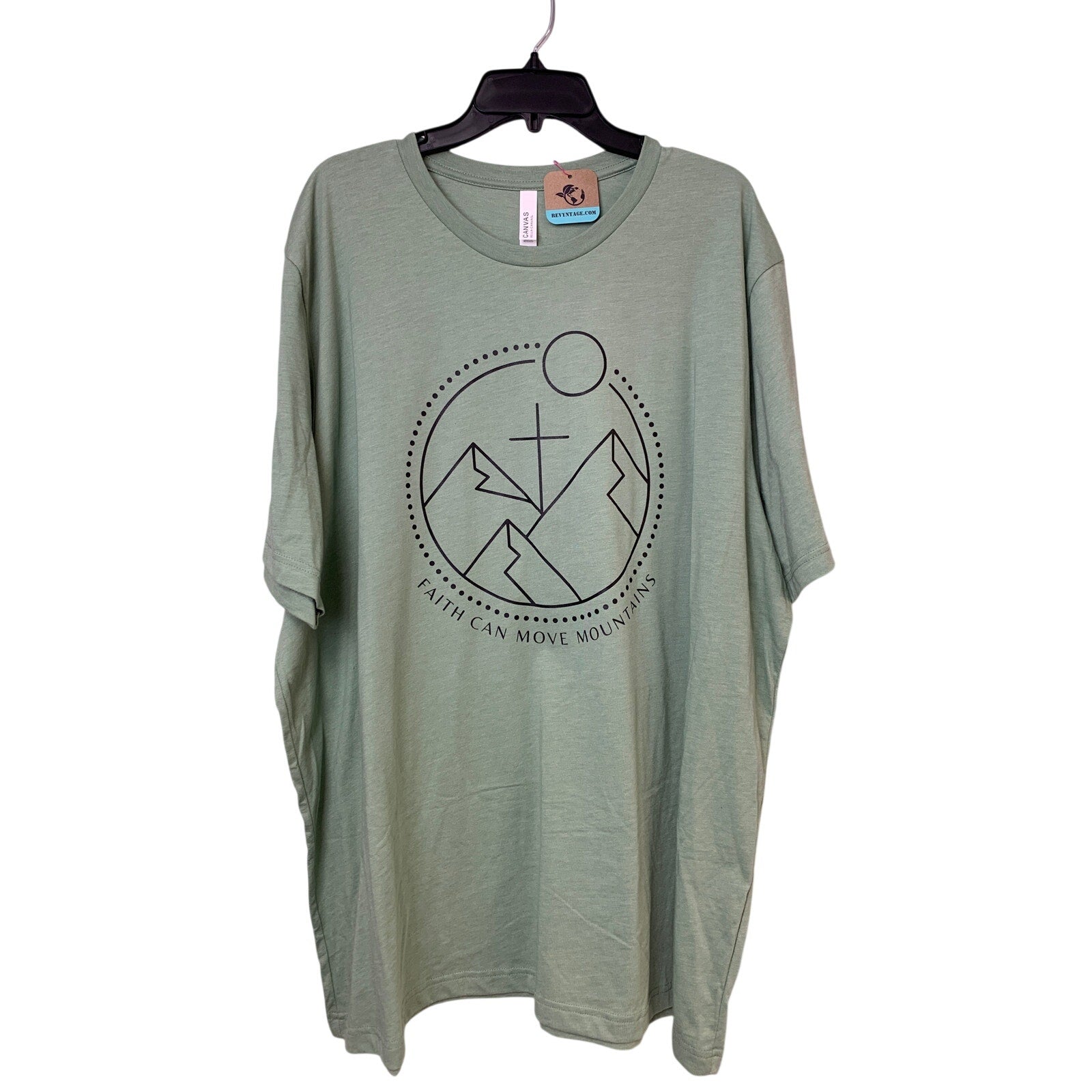 New Hand Printed Womens 4XL Green Faith Can Move Mountains Bible Crew Tee