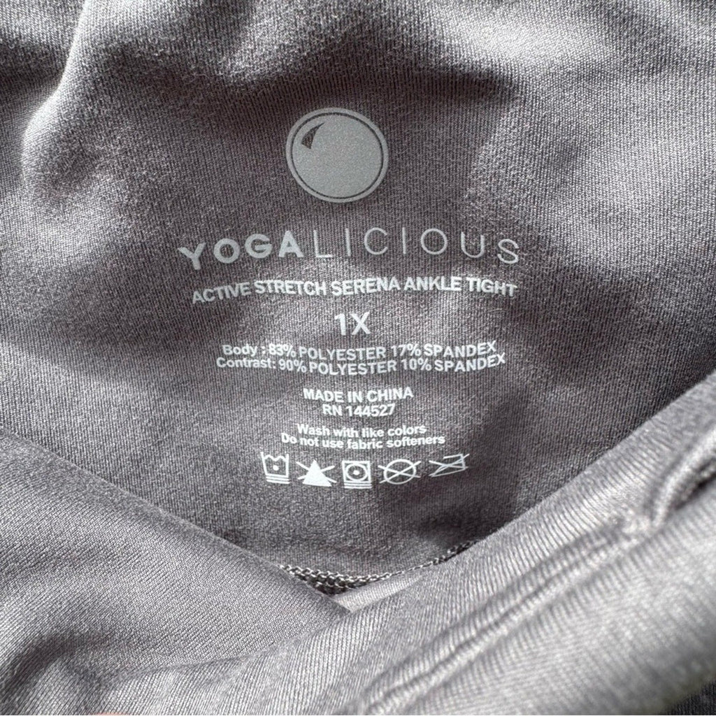 NWT New Yogalicious Womens Size 1X Serena Gray Ankle Stretch Leggings w Pockets