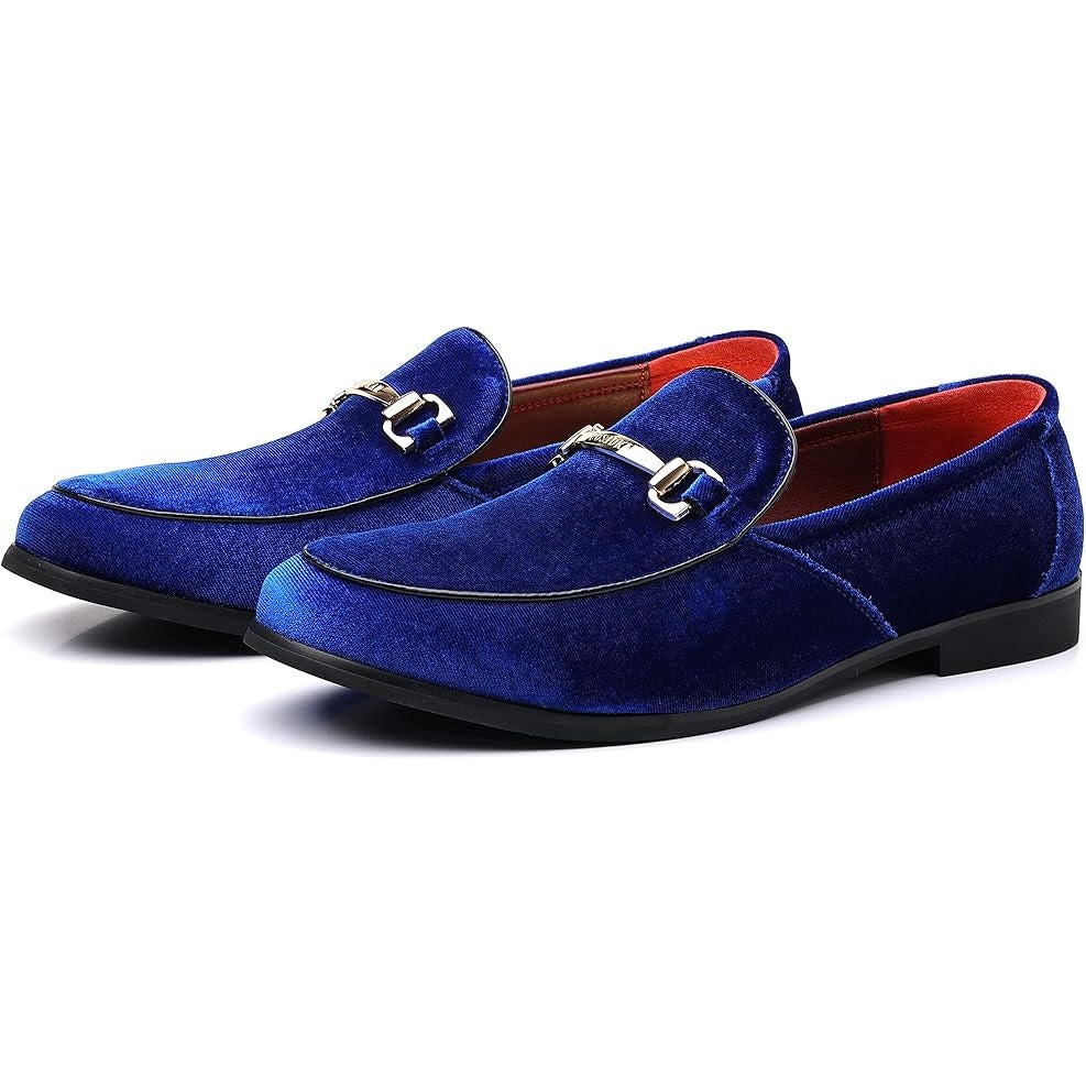 Cosidram Mens Size 15 Blue Velvet Gold Accent Slide On Low Heel Loafers Shoes