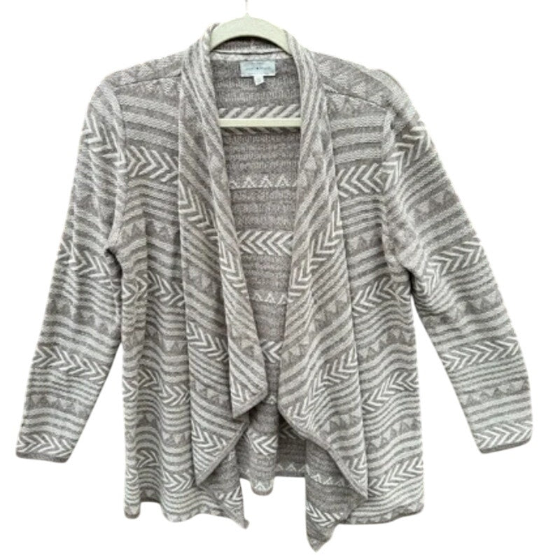 Lucky Brand Womens Large Cotton Open Front Swing Caridgan Tan Stripe Sweater
