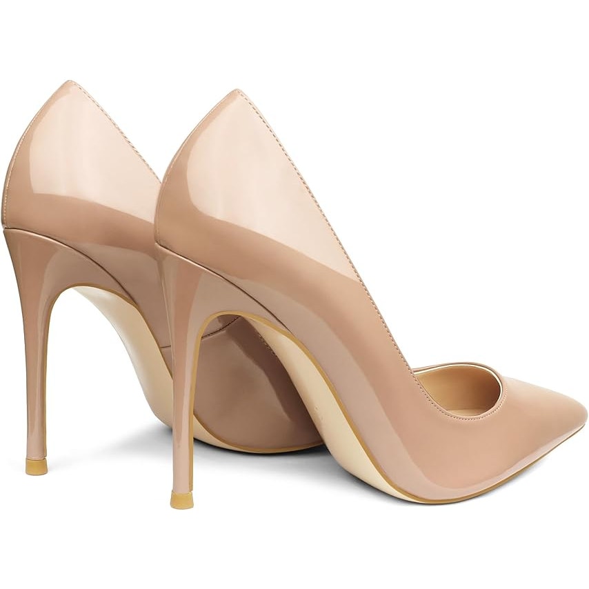 Coleter Womens Size 7 Tan Faux Patent Leather 4" Heel Pointy Toe Pumps Shoes