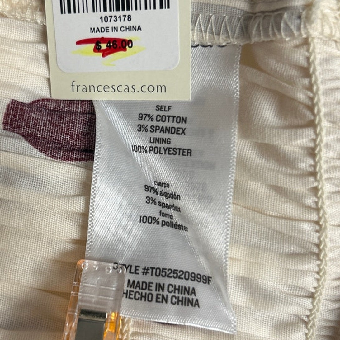 New Francescas Womens Small Cream Burgundy Polka Dot Stretch Cotton Smocked Top