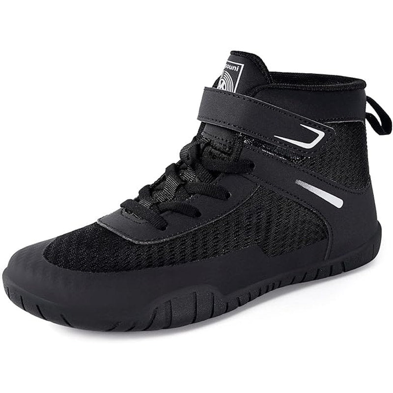 New Sisttke Boys Size 3.5 Black Mesh Lace Up Hook Loop Wrestling High Top Shoes
