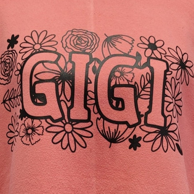Hand Printed Upcycled Womens Large Gigi Grandma Floral Sweatshirt w Pockets