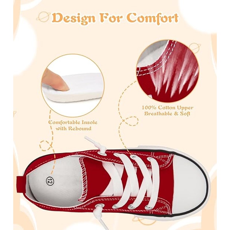 Boys Size 7 Red Canvas Sneakers Lace Up Low Top Round Toe Classic Shoes