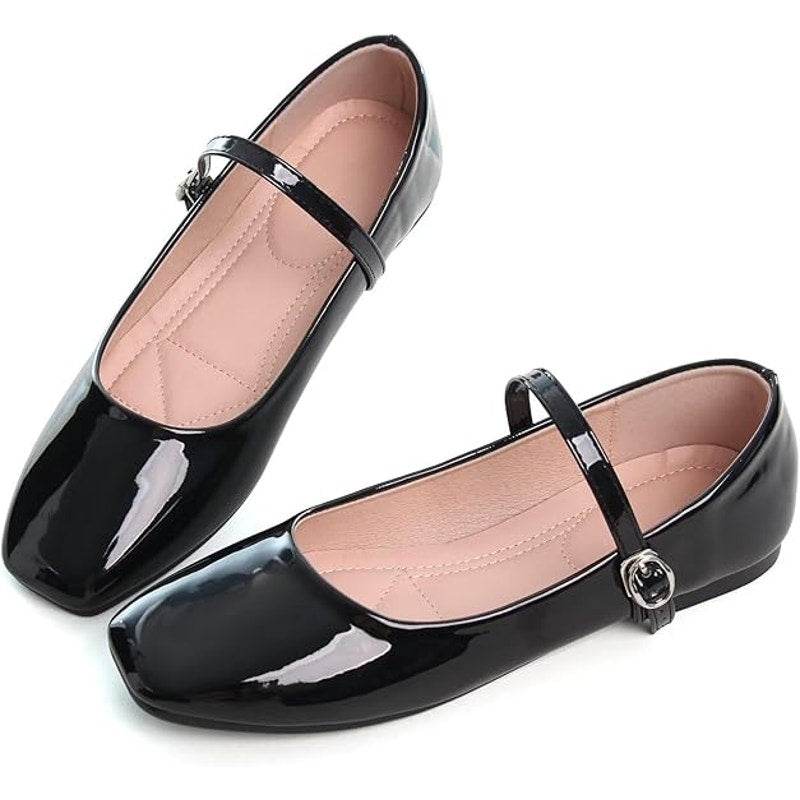 New Luxinyu Womens Size 6 Black Faux Leather Square Toe Mary Jane Flat Shoes