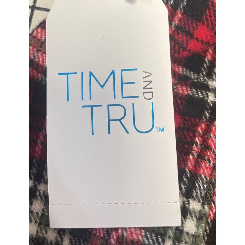 New Time and Tru Womens Small Long Sleeve Plaid Flannel Cotton Blend Hoodie