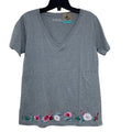 New Hand Printed Large Heathered Gray Floral Wrap Around Short Sleeve Tee Shirt