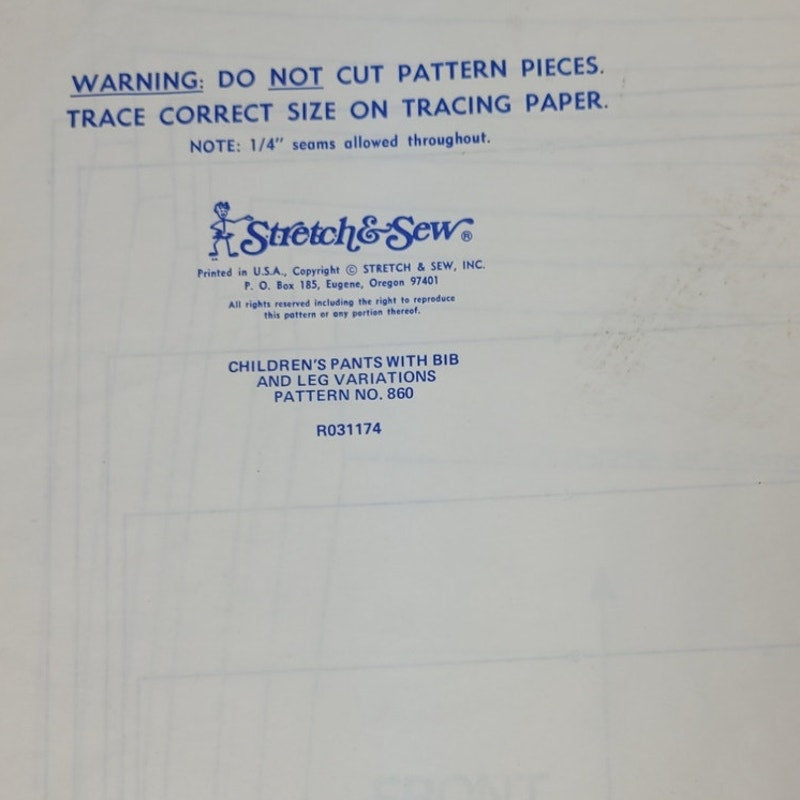 Vintage 1974 Stretch & Sew 860 Childrens Pants Uncut Sewing Pattern