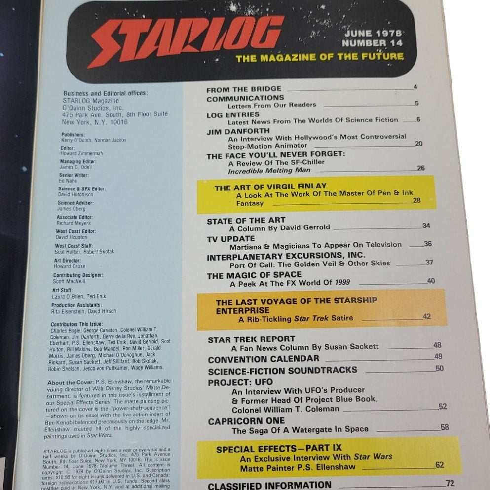 Vintage June 1978 Starlog The Magazine of the Future Number 14 Star Wars Painter