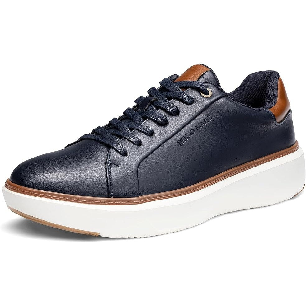 Bruno Marc Mens Size 9.5 Navy Blue Faux Leather Lace Up Dress Sneaker Shoes