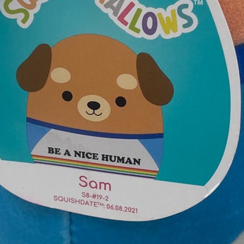 Original Squishmallow Sam the Be A Nice Human Dog 8" Stuffed Animal Plush w Tag