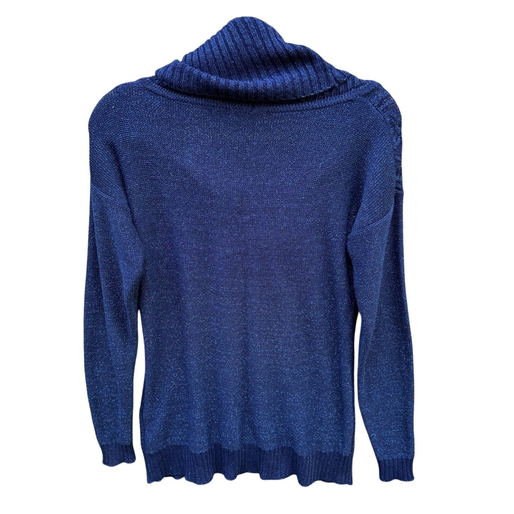 Belldini Womens Small Navy Blue Metalic Long Sleeve Cowl Neck Knit Sweater