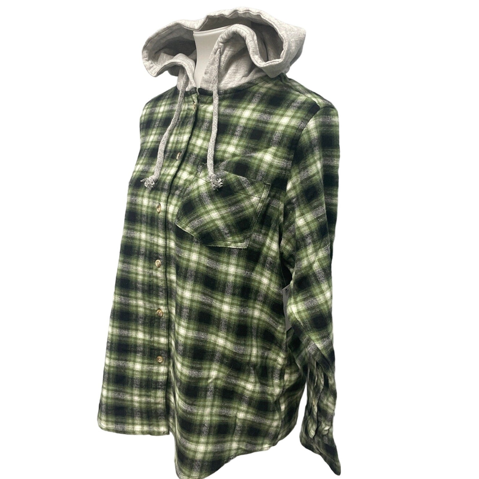 New Time and Tru Womens XL Long Sleeve Plaid Flannel Cotton Blend Hoodie