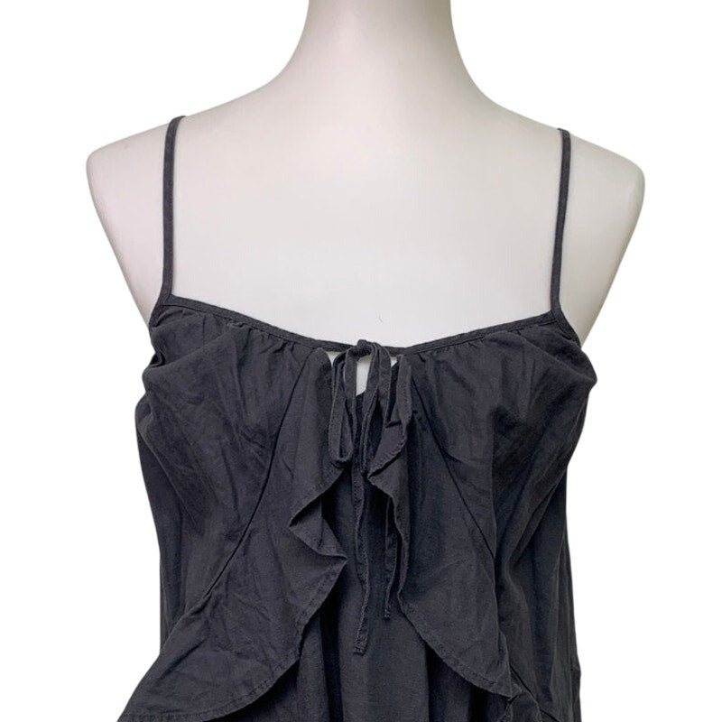 New Aerie Womens Small Dark Gray Spaghetti Strap Front Tie Flowy Mini Dress