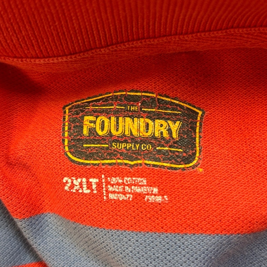 Foundry Mens 2XLT Double Striped 100% Cotton Short Sleeve Collared Polo Shirt