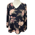 Papermoon Small Long Sleeve V Neck Polyester Open Keyhole Back Floral Top Blouse