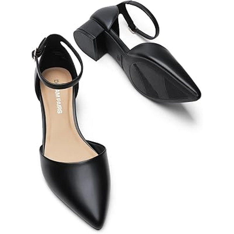 Dream Pairs Womens Size 7 Black Faux Leather Closed Pointy Toe Ankle Strap Shoes