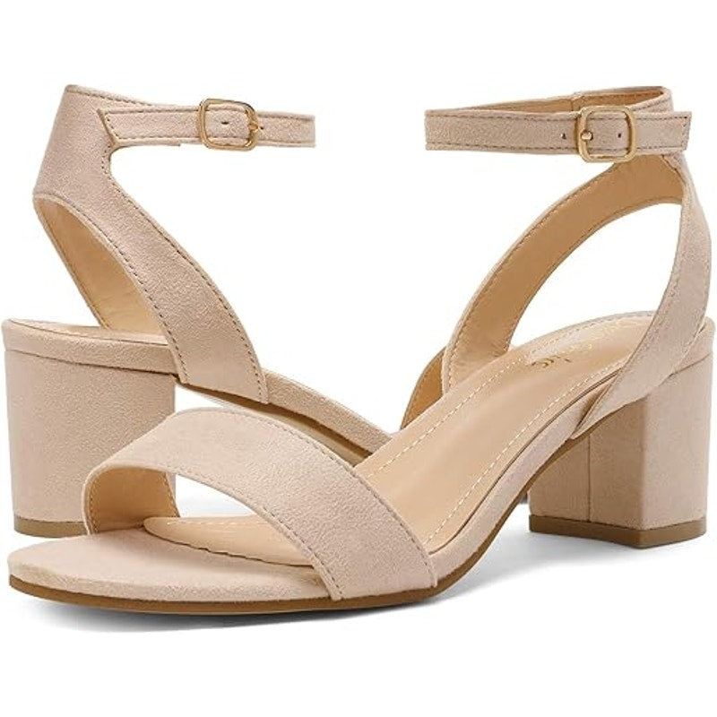 New Dream Pairs Womens 8.5 Tan Cloth Open Toe 2.75" Block Heel Sandal Shoes