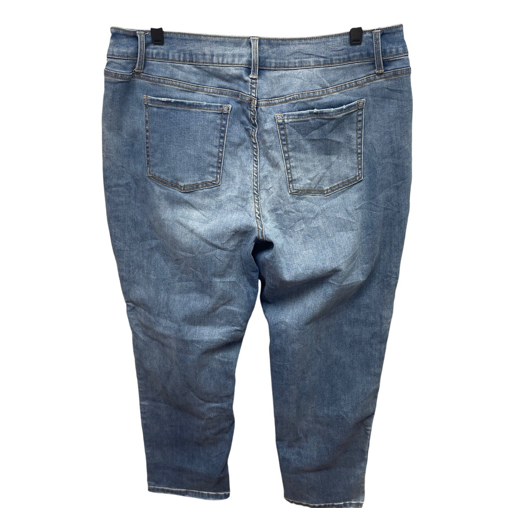 Time & Tru Women Size 16 Stretch Cotton Factory Faded Whiskered Denim Blue Jeans