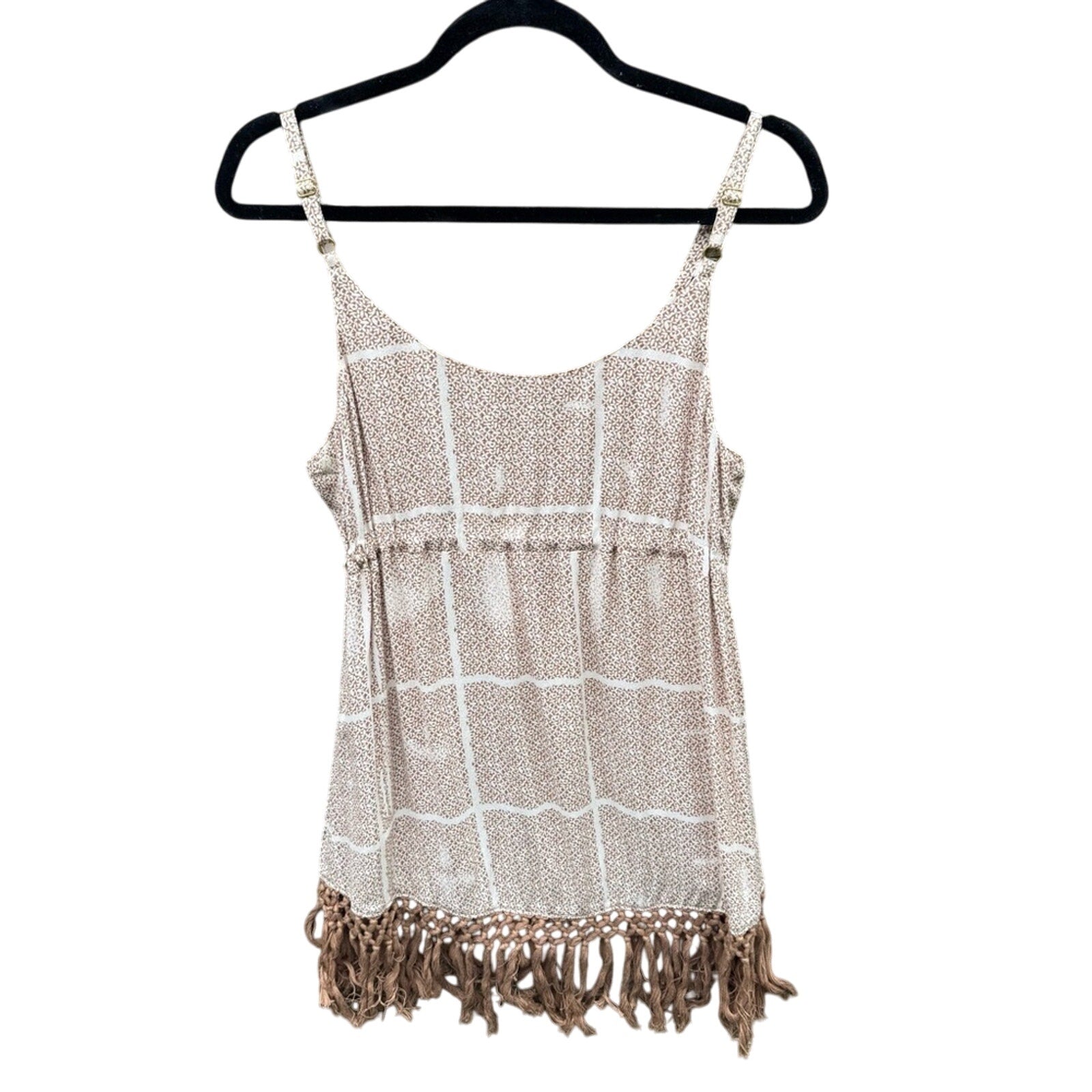 Cabi Womens Small Thin Strap Drawstring Waist Patterned Fringe Tank Top