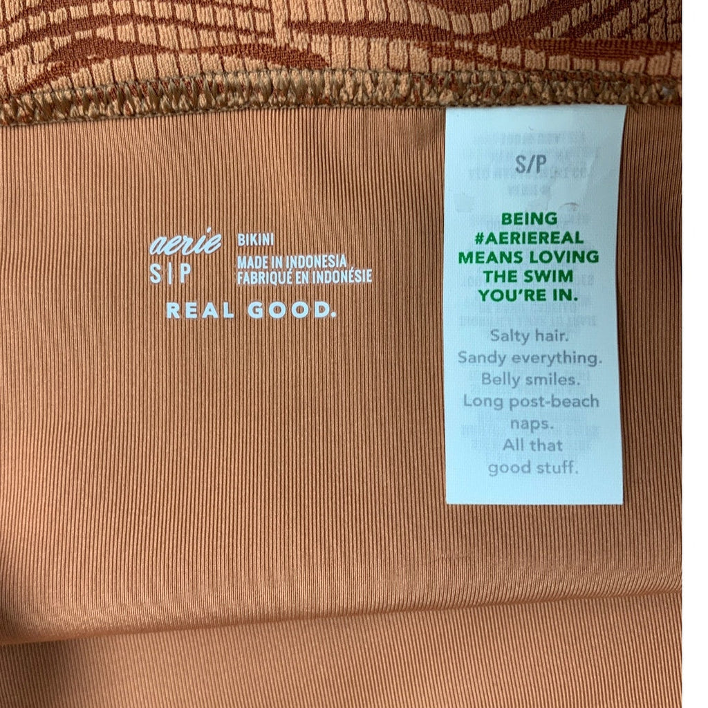 New Aerie Womens Small Orange Musk Jacquard Classic Bikini Swim Bottoms Only
