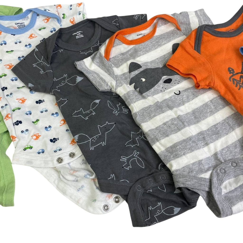 Lot of 7 Baby Boys 3-6 Months Gerber One Piece Short Sleeve Animal Stripes Cars