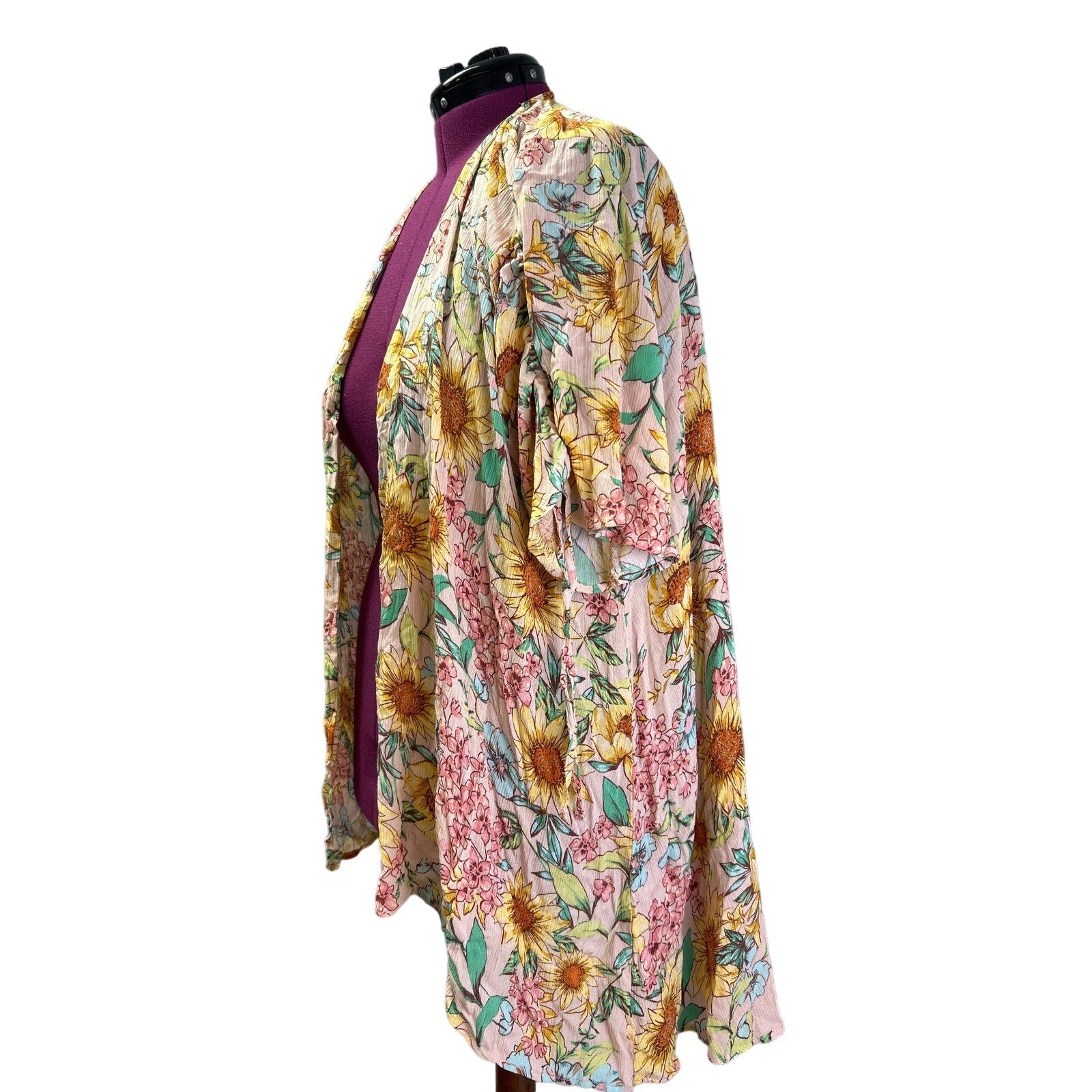 New Maurices Womens Plus Size 1X Short Sleeve Floral Long Open Cardigan Top