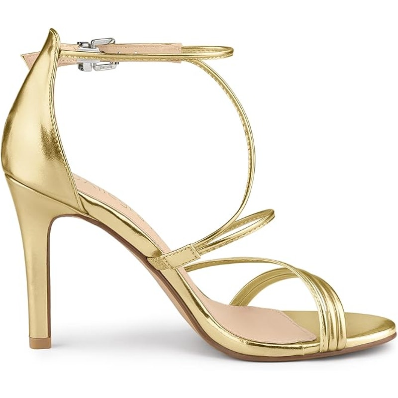 Allegra K Womens Size 10 Shiny Gold Strappy 4" Stiletto Heel Sandal Shoes