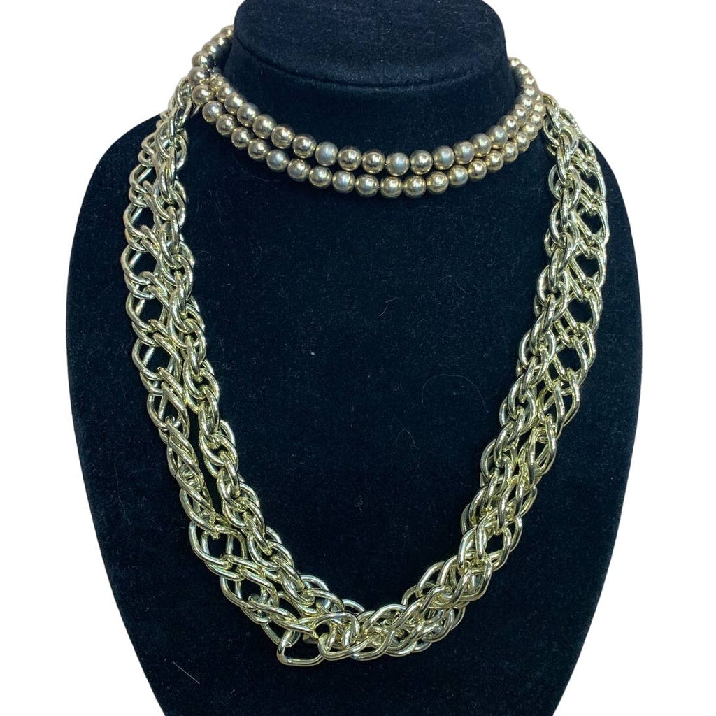 10 Piece Vintage Gold Toned Chain Link Beaded Necklace Bracelet Jewelry Lot