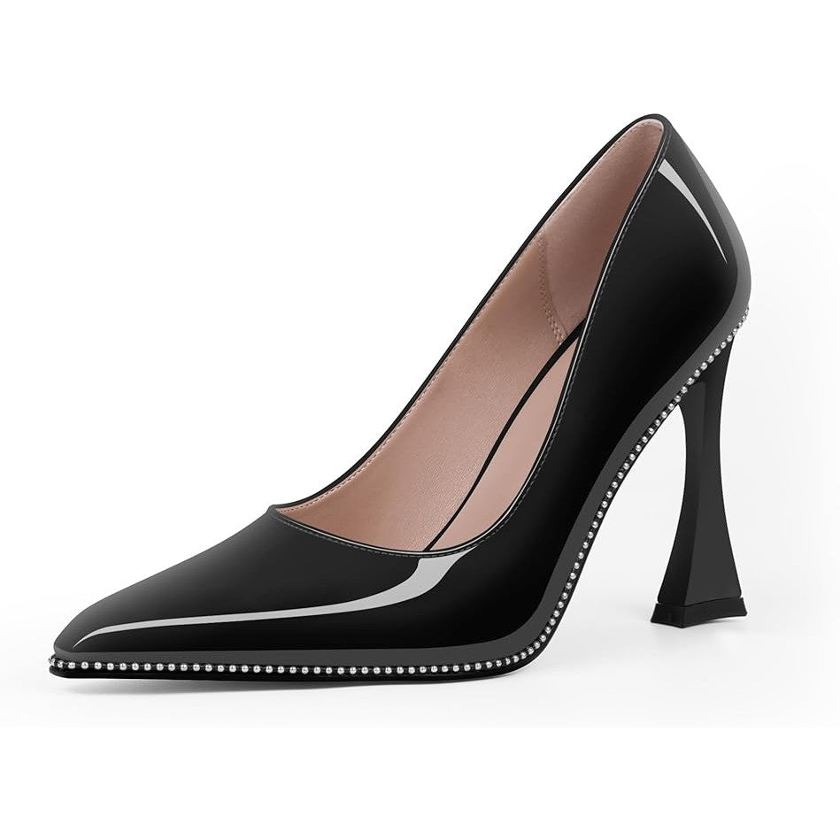 Odetina Womens Size 8.5 Black 4" Heels Closed Pointed Toe Slip On Pumps Shoes