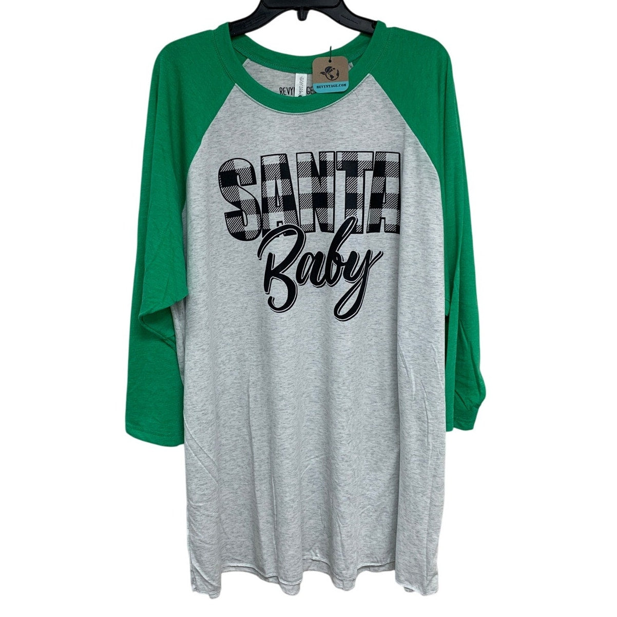 New Hand Printed Womens 3XL Santa Baby Holiday Long Sleeve Crew Neck Tee Shirt