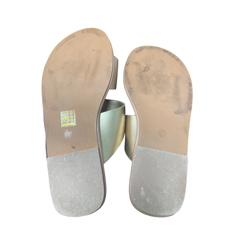 Luoika Womens Size 9W Wide Gold Criss Cross Flat Slide On Sandal Strappy Shoes