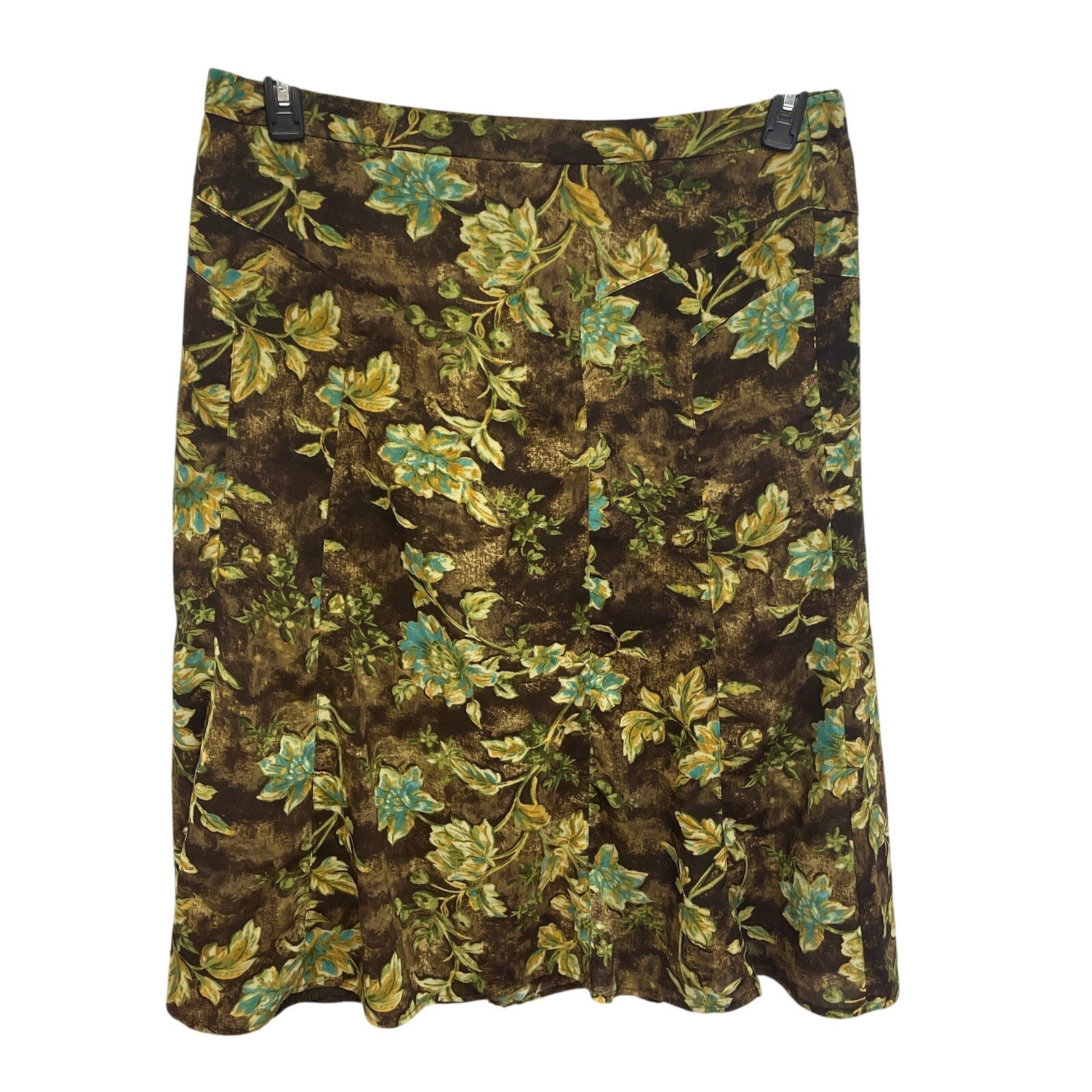 Requirements Womens XL Fit & Flare Floral 100% Polyester Elastic Back Midi Skirt