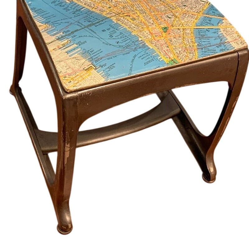Vintage Small Metal & Wood Child Desk Chair Decoupaged w 1952 Manhattan Map