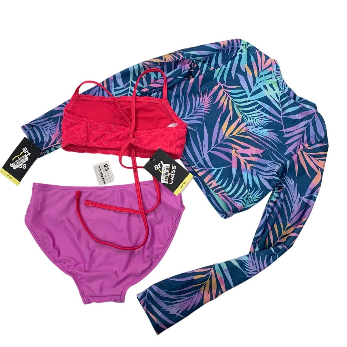 Lot of 3 New Art Class Cat & Jack Girls Large Tropical Swim Tops Bikini Bottom