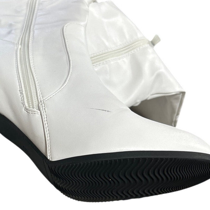 New Dream Pairs Women Size 8.5 White Faux Leather 3" Heel Knee High Boots w Flaw