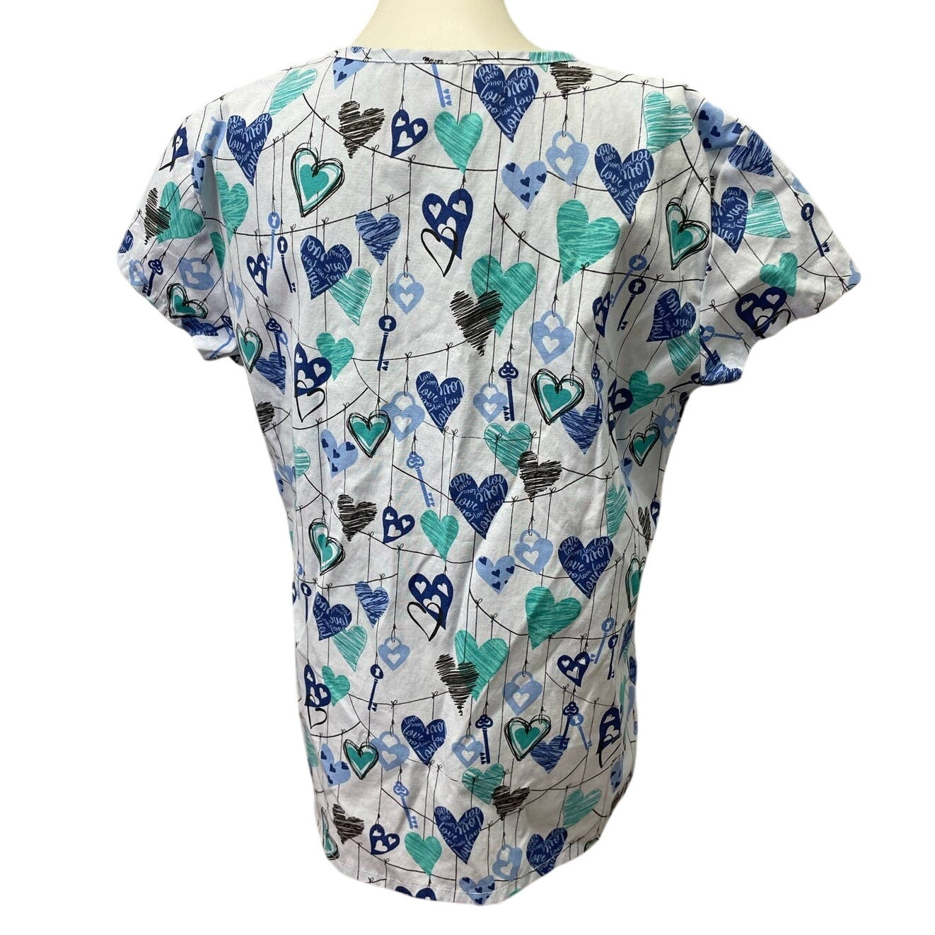 Lot of 2 24/7 Comfort Womens Large Cotton Blend Love Coffee V-Neck Scrub Tops