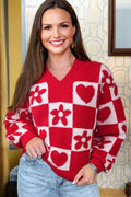 Valentine Heart V-Neck Long Sleeve Sweater