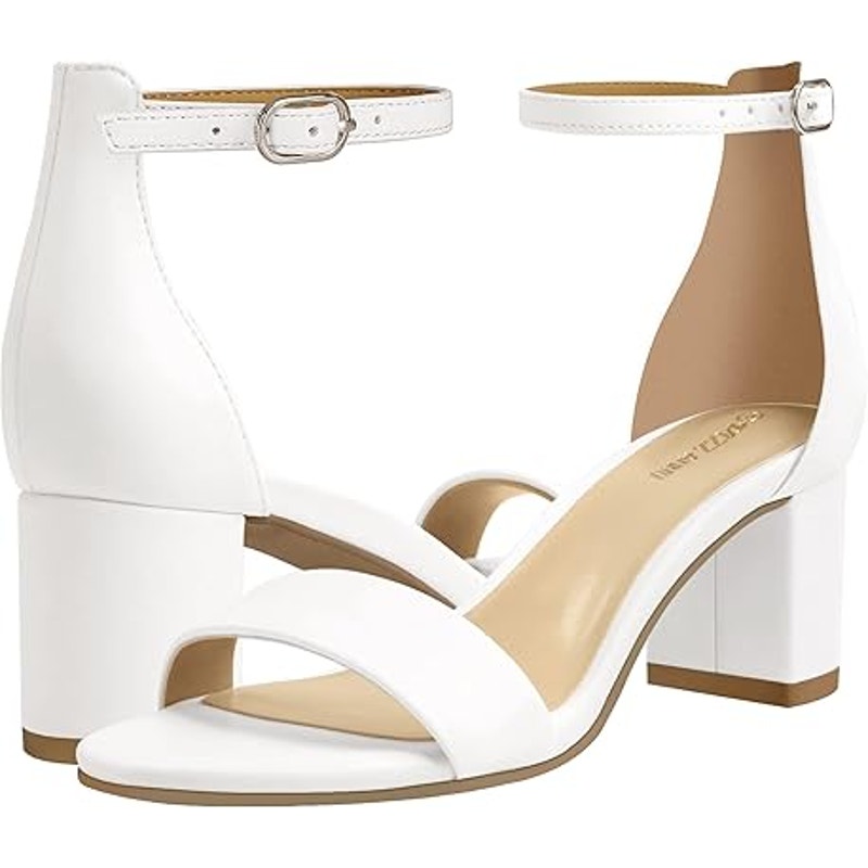 New Pizz Annu Womens 8 White Open Toe Ankle Strap 2" Block Heels Sandal Shoes