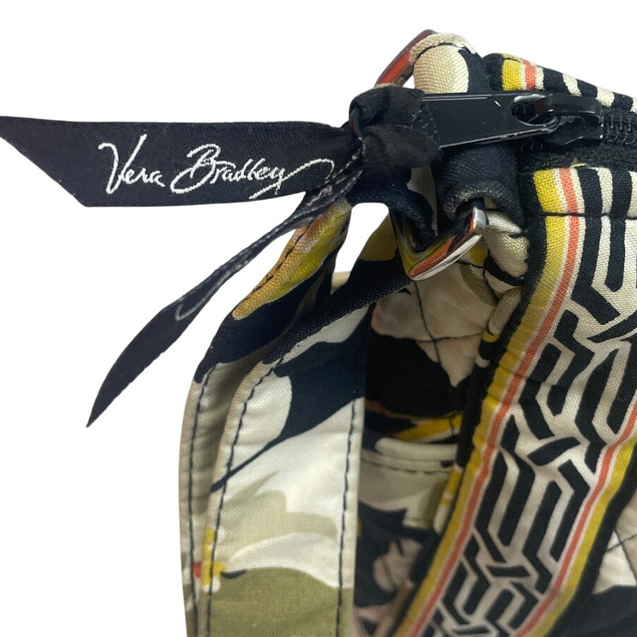 Vera Bradley Black Tan Yellow Magnolia Flower Adjustable Strap Center Zip Purse