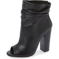 FSJ Womens Size 8 Black 4" Chunky Heel Ankle Boots Round Peep Toe Back Zip Shoes