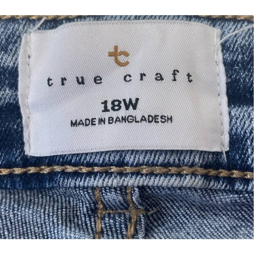 True Craft Womens 18W Vintage Style Mid-Rise Skinny Ankle Stonewash Denim Jeans