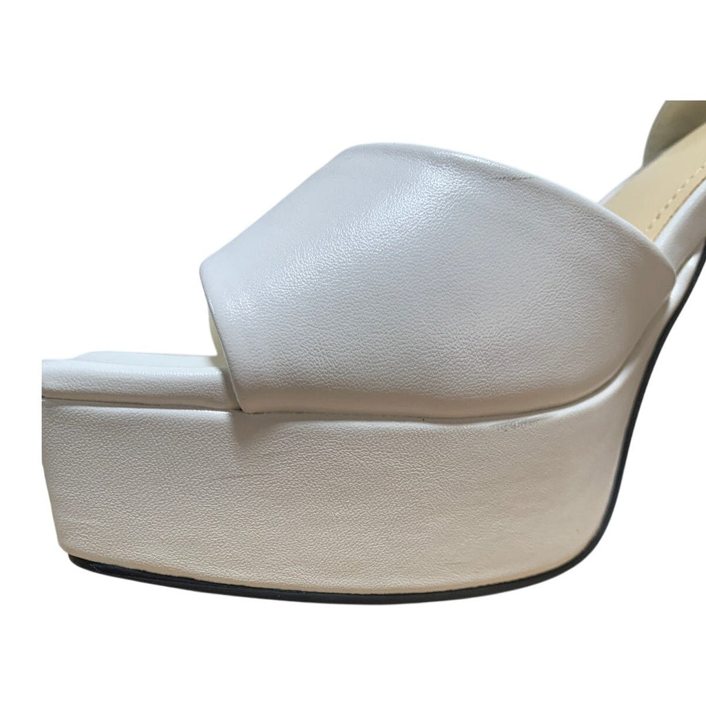 Modatope Womens 6.5 White 4.5" Platform Heels Open Square Toe Ankle Strap Shoes