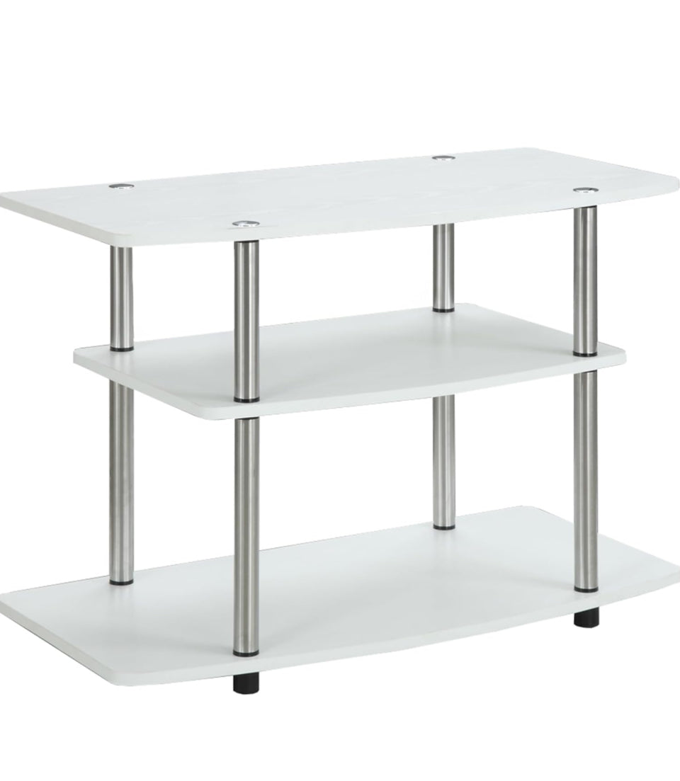 Open Box Convenience Concepts Designs2Go No Tools 3-Tier Stand Entertainment Center 37 Inches, Modern TV Console with Shelves for Living Room, 31.5", White