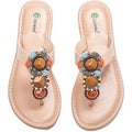 Ataiwee Womens Size 7.5 Brown Beaded Thong Flat Slide On Open Toe Sandals Shoes