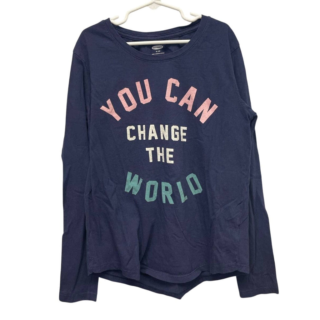 Old Navy Girls XL (14) You Can Change The World Long Sleeve Cotton Crew Neck Tee
