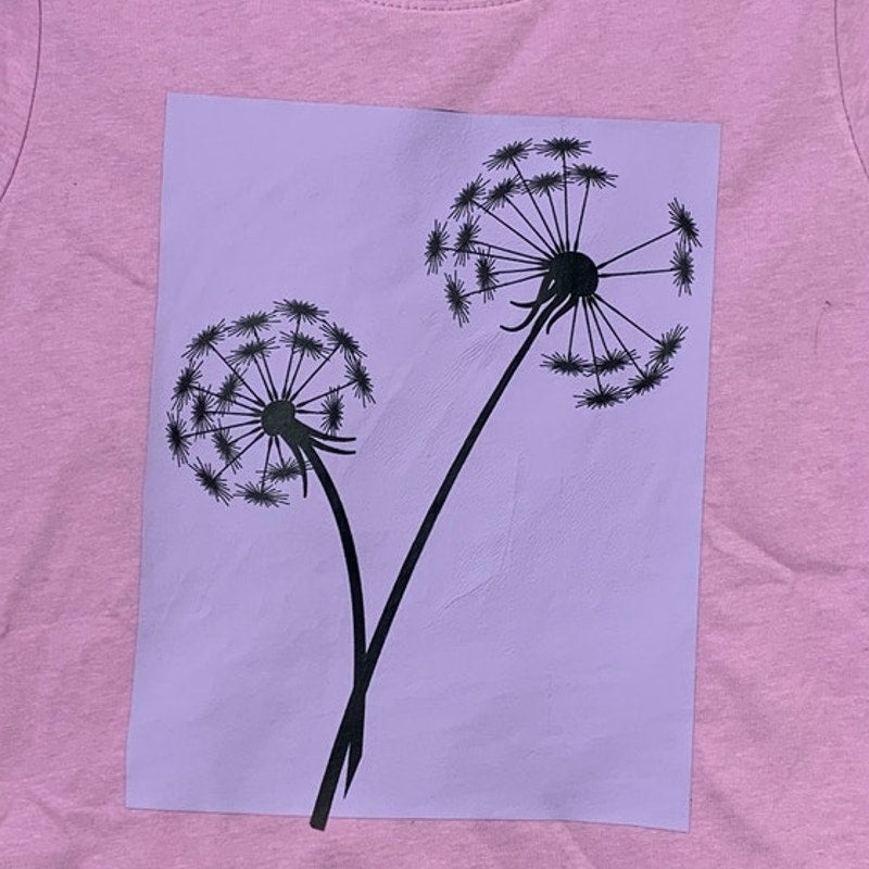 New Upcycled Hand Printed Girls Large 10/12 Purple Dandelion Wish Tee Shirt