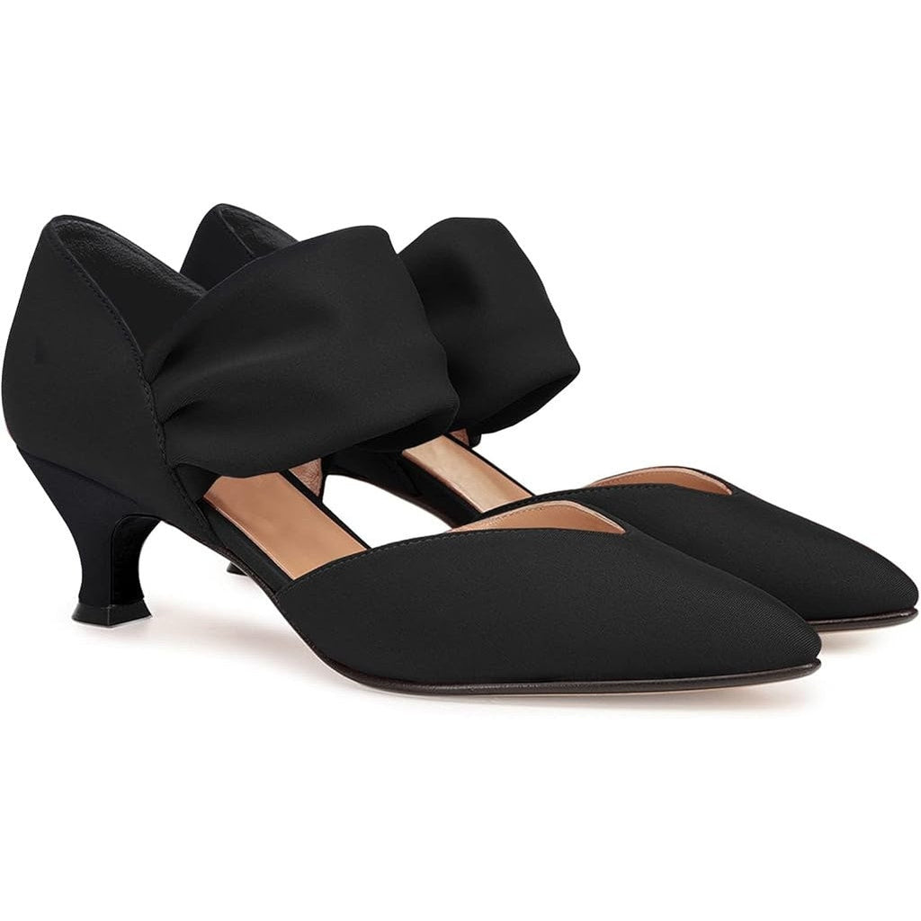 Coutgo Womens Size 8 Black Faux Suede Kitten Heel Pointy Toe Ankle Strap Shoes