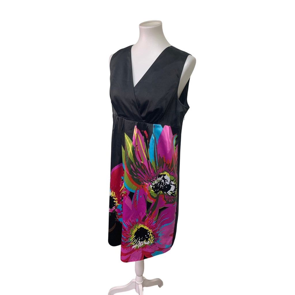 Axcess Liz Claiborne Womens Large Graphic Floral V-Neck Sleeveless Sheath Dress